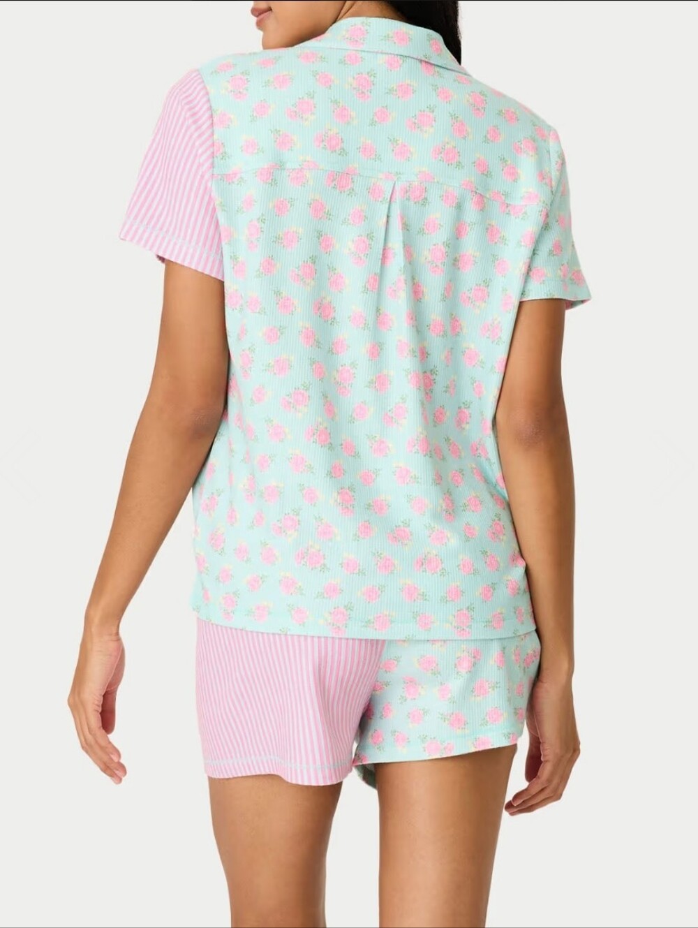 P.J. Salvage Secret Garden Striped Floral Knit Pajama Set In Pink Mint, NWT, XL - Picture 3 of 6